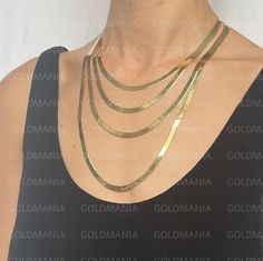 "This elegant solid 14K gold herringbone necklace will make you stand oud in any room. Flexible and shiny, wear this 5mm Thick herringbone alone or with layered necklaces. Comes in 16\" 18\" 20\" 24\" and features a lobster claw clasp. This Herringbone gold necklace is made of guaranteed 14K solid yellow gold and will be a perfect addition to any jewelry collection High quality, elegant and shiny Herringbone Chain Necklaces. All our chains are crafted from guaranteed 100% Solid 14K gold. METAL: Formal Gold Herringbone Necklace In 14k Gold, Formal Gold 14k Herringbone Necklace, Gold Herringbone Necklace In 14k Gold, 14k Yellow Gold Tarnish-resistant Herringbone Necklace, 14k Gold Herringbone Necklace, Gold Herringbone Necklace, Leslie White, Gold Herringbone Chain, Real Gold Necklace