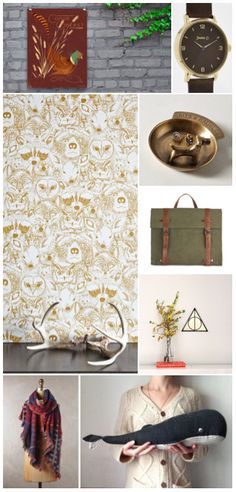 there are many different things in this collage that include wallpaper, purses and other items