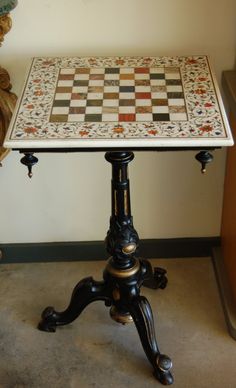 a table with a checkerboard design on it