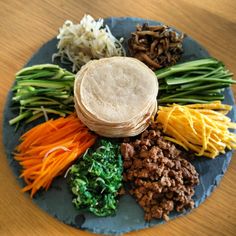 a plate with different types of food on it