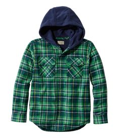 Our hooded shirt combines the best of both worlds: warm, breathable fleece and soft, yet rugged, flannel. Relaxed. 100% Portuguese cotton flannel. Lined with 100% polyester fleece. Machine wash and dry. Premium Portuguese flannel shell gets softer with every wash. Ideal for layering or as a light jacket. Two chest pockets and two side pockets hold essentials. Fleece hood for extra warmth when they need it. Imported. | Kids' Fleece-Lined Flannel Shirt, Hooded Plaid Fleece Lined Flannel Shirt, Lined Flannel Shirt, Kids Fleece, Cute Leggings, Boys Fleece, Swim Shirts, Hooded Shirt, Kids Pants, Woven Top