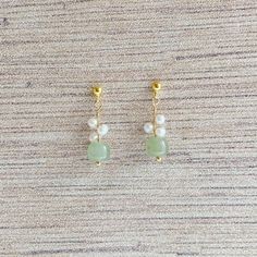 Small Gold Jade Teardrop Earrings.vintage Dark Green Jade | Etsy Vintage Natural Stone Earrings For Gift, Vintage Earrings With Natural Stones For Gift, Vintage Green Jade Earrings, Green Dangle Pearl Earrings For Pierced Ears, Green Gemstone Drop Pearl Earrings, Green Gemstone Pearl Drop Earrings, Mother Photos, Jade Earrings, Green Jade