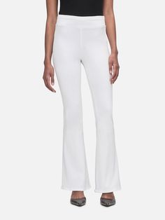 The Jetset Flare -- White Elegant Stretch Flares For Spring, Sleek Stretch Wide Leg Pants For Spring, Elegant High Waist Spring Flares, Elegant High-waist Spring Flares, Elegant Stretch Wide Leg Pants With Flared Hem, Chic Stretch Wide Leg Pants With Flared Hem, Modern Fitted Flare Bottoms, Modern Fitted Wide Leg Flares, Modern Fitted Flares With Wide Leg