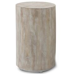 a round wooden stool with metal legs