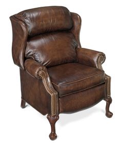 a brown leather recliner chair on a white background