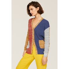 Multicolored knit (100% Cotton). Cardigan. V-neck. Long sleeves. Front button closure. Imported. Multicolor Knitted V-neck Cardigan, Multicolor Knit V-neck Cardigan, Fall Patchwork V-neck Sweater, Multicolor V-neck Outerwear For Fall, Multicolor Patchwork V-neck Outerwear, Knit V-neck Sweater Coat With Button Closure, Casual Multicolor V-neck Cardigan, Multicolor V-neck Color Block Cardigan, Casual V-neck Knit Cardigan