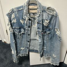 Riley Denim Ripped Jacket Size M Ripped Jacket, Riley Blue, Denim Jacket, Jackets & Coats, Jackets For Women, Women Shopping, Blue, Color