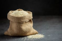 a bag full of grain sitting on top of a table