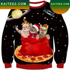 Space Pizza Cat Ugly Chritmas Sweater Space Pizza, Outfit Party, Christmas Sweater Men, Christmas Outfits, Birthday Tshirts, Space Cat, Sweater Gift, Party Outfits