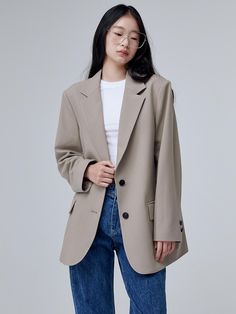 Composition : POLY61% RAYON33% P6%Color : beigeCountry of Origin : Republic of Korea Oversized Beige Blazer For Office, Oversized Khaki Blazer For Workwear, Oversized Beige Blazer With Notch Lapel, Oversized Beige Blazer With Lapel Collar, Trendy Beige Blazer With Pockets, Casual Oversized Beige Blazer, Oversized Khaki Outerwear For Office, Oversized Beige Outerwear For Work, Oversized Beige Blazer For Work