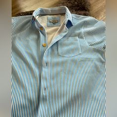 Brand New Stripe Men’s Casual Button Up Shirt Ted Baker Light Blue Button-up Shirt With Placket, Blue Relaxed Fit Shirt With Buttoned Pockets, Blue Short Sleeve Shirt With Spread Collar, Blue Button-up Short Sleeve Shirt With Placket, Blue Short Sleeve Button-up Shirt With Placket, Blue Button-up Short Sleeve Shirt, Blue Short Sleeve Collared Shirt With Placket, Blue Relaxed Fit Short Sleeve Shirt With Buttons, Blue Button-up Short Sleeve Shirt With Button Closure