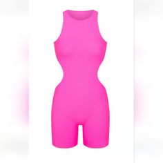 Never Worn Skims Romper In A Beautiful Bright Pink Color With Fun Cut Outs To Show Some Skin. This Is No Longer Sold On The Website. Check Out My Other Skims Listings! Super Open To Offers And Bundling. Smoke Free Home. Pink Sleeveless Bodysuit For Loungewear, Sleeveless Athleisure Bodysuit For Night Out, Chic Summer Workout Bodysuit, Trendy Sleeveless Sports Bodysuit, Summer Workout Bodysuit In Trendy Style, Trendy Summer Workout Bodysuit, Pink High Stretch Jumpsuits And Rompers For Summer, Pink Summer Jumpsuits And Rompers With High Stretch, Sporty Pink Jumpsuits And Rompers For Summer