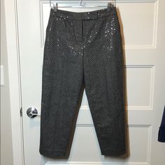 Brunello Cuconelli Size 4 Gray Cropped Sequin Dress Pants Great Condition Nearly New. Approximate Measurements Waist 14 Inches, Rise 11 Inches, Inseam 23 Inches Sequin Pants For Workwear In Fall, Sequined Pants For Work In Fall, Black Sequin Pants, Sequin Pant, Jumpsuit Trousers, Pants Color, Black Sequins, Brunello Cucinelli, 11 Inches