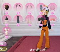 an animated woman standing in front of some mannequins and other clothing items