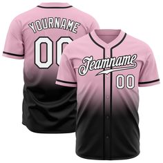 a pink and black baseball jersey with the number 00 on it, that reads your name