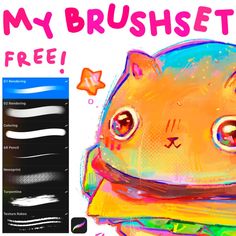 a drawing of a cat with the words my brusheset free on it's back