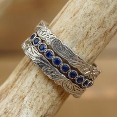 The Ginnie & Silver Falls Stacker Set Antler Bracelet, Blue Sapphire Stone, Anklet Tattoos, Silver Falls, Mountain Necklace, Women's Rings, Sapphire Color, Blue Springs, Blue Jewelry