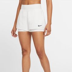 Nike | Nwt White Court Victory Tennis Shorts Women's Size Medium New With Tags This Item Comes From A Pet & Smoke Free Environment! Never Purchased On Poshmark Before? Use My Code When You Sign Up & Save $10 Off Your First Purchase! Code: Berkleyandco Nike Shorts With Built-in Shorts, Nike Bottoms With Built-in Shorts And Short Inseam, Nike Bottoms With Elastic Waistband And Short Leg, Nike Bottoms With Built-in Shorts, Nike White Short Leg Bottoms, Nike Workout Bottoms With Short Leg, Blue Nike Pros, Nike Pro Spandex Shorts, Nike Shorts Women