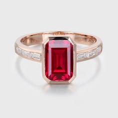 Experience timeless beauty! Our 2 Carat Emerald Cut Lab-Grown Ruby Bezel Set Wedding Ring is a radiant symbol of love. The bezel setting enhances the elegance of the emerald cut, creating a truly timeless and beautiful piece. Bezel Set Wedding Ring, Ruby Engagement Ring, Affordable Jewelry, Gemstone Engagement Rings, Ruby Ring, 2 Carat, Lab Diamonds, Bezel Setting, Emerald Cut