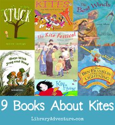 children's books about kites with the title 9 books about kites on it