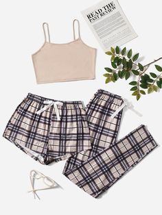 Free Returns ✓ Free Shipping✓. 3pcs Plaid Knot Front Cami PJ Set / Pajama Set- Women Pajama Sets at SHEIN. Loungewear Fashion, Cute Pjs, Plaid Pajama Pants, Cute Sleepwear, Cute Pajama Sets, Short Loungewear, Pajamas Comfy, Plaid Pajamas, Cute Pajamas