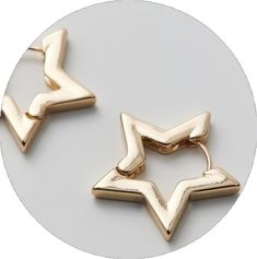 Trendy Party Hoop Earrings With Star Charm, Trendy Hoop Earrings With Star Charm For Party, Star Charm Hoop Earrings For Party, Trendy Metal Hoop Earrings With Star Charm, Gold Star Hoop Earrings For Party, Metal Hoop Earrings With Star Charm As Gift, Hoop Jewelry With Star Charm In Metal, Star-shaped Tarnish Resistant Hoop Earrings For Everyday, Star-shaped Hoop Earrings With Star Charm For Party