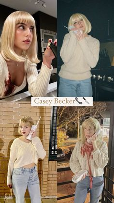 Scream Halloween Costumes Women, Scream Queen Halloween Costume, Blonde Horror Movie Costumes, Drew Barrymore In Scream Costume, Drew Barrymore Halloween Costume, Slasher Movie Costume Ideas, Cool Movie Characters, Plus Size Scream Costume