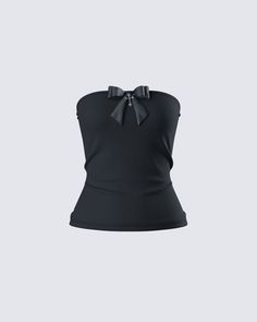 When you're goth with a sweet side 🖤 Crafted from jersey fabric and featuring a cross trim, gripper tape, and a shelf bra - this top is complete with a black bow for the perfect cute and simple everyday piece 😘 Black And White Avant Garde Fashion, Cute Goth Clothes, Tops With Bows, Kevin Costume, Cute Jersey, Top Png, Goth Tops, Black Crochet Top, Tube Top Outfits