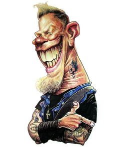 a caricature of a smiling man with tattoos