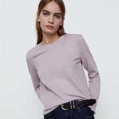 Round Neck Cotton T-Shirt. 100% Cotton. Brand New With Tags. Armpit To Armpit 23” Length 23”. Lilac Color Lilac Color, Zara Tops, Color Purple, Cotton T Shirt, Cotton Tshirt, Lilac, Colorful Shirts, Long Sleeve Tees, Round Neck