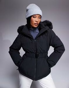 ASOS 4505 Petite Ski water repellent insulated ski jacket in black | ASOS Cropped Ski Jacket, Ski Outerwear With Detachable Hood, Winter Sports Outerwear With Adjustable Hood For Ski Season, Ski Season Outerwear With Detachable Hood, Sporty Outerwear With Adjustable Hood For Ski Season, Ski Season Outerwear With Adjustable Hood, Adjustable Hood Outerwear For Ski Season, Functional Hooded Puffer Jacket For Skiing, Hooded Nylon Puffer Jacket For Skiing