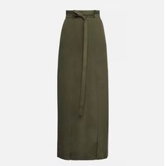 This Pull-On, Tie Waist Maxi Skirt In Olive Green Features Eco-Friendly Brings A Soft Finish To This Long Skirt Designed With A Stylish Paperbag Waist And High Front Slits. Micro Sueded Twill; Lining: 67% Cotton, 30% Nylon, 3% Spandex Machine Wash Size Small Measures Approximately 42” From Waistband To Hem Midweight, Non-Stretch Fabric New With Tags Chic Wrap Skirt With Pockets For Work, Green Maxi Skirt For Work, Elegant Green Maxi Skirt For Day Out, Elegant Belted Skirt For Day Out, Olive Green Skirt, Olive Skirt, Deep Autumn, Green Wrap, Wrap Maxi Skirt