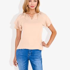 Elevate your everyday style with the Anna-Kaci Women's Short Sleeve V-Neck Blouse, a chic piece that combines comfort with elegance. This blouse is designed to flatter with its V-neckline and adds a playful touch with double layer ruffle sleeves.

- Size: X-Large
- Color: Beige
- Material: Lightweight, breathable fabric
- Gender: Female
- Age Group: Adult

Ideal for a variety of occasions, from casual outings to more formal gatherings, this blouse pairs effortlessly with jeans, skirts, or tailor Chic Spring Blouse With Notched Neckline, Chic Solid Split Neck Blouse, Chic Solid Color Split Neck Blouse, Versatile Beige V-neck Blouse, Chic V-neck Short Sleeve Top For Spring, Chic Solid Top With Notched Neckline, Elegant V-neck Short Sleeve Top For Summer, Elegant V-neck Short Sleeve Summer Top, Spring V-neck Short Sleeve Top For Work