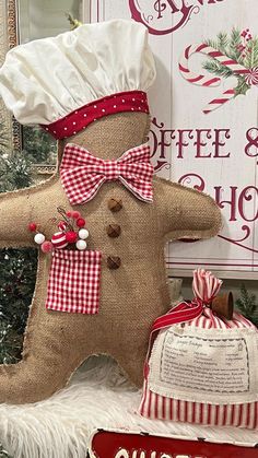 a burlockd gingerbread man with a chef's hat and bow tie