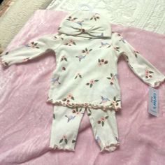 This 3 Piece Girl Outfit Is So Soft And Light Great For The Spring Nights Cute Stretch Sleepwear For Spring, Pink Bedtime Sets For Spring, Cute Stretch Sets For Sleepovers, Cute Stretch Sets For Spring, Cute Stretch Sleepwear, Cute Pink Sets For Spring, Cute Stretch White Sets, Cute Bedtime Tops For Spring, Pink Spring Bedtime Tops