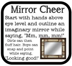 a mirror with the words mirror cheer written in black and white, on top of it