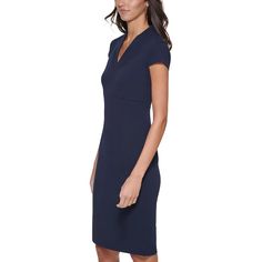 Ideal for your career collection, Calvin Klein's sophisticated sheath dress effortlessly layers under a blazer for a work-perfect outfit..Approx. 40-1/2' long from center back neck to hem. Length is based on size 6 and varies 1/4' between sizes..Sheath: Tailored fit through the chest, waist and hips; sits close to the body.Scuba Crepe: Stretchy and supportive.V-neck; Sheath silhouette.Back zipper closure.Cap sleeves.Lined.Polyester, spandex; lining: polyester.Dry clean.Imported Calvin Klein Woman, Clothing Dresses, Cap Sleeve, Perfect Outfit, Sheath Dress, Polyester Spandex, Cap Sleeves, Dress Skirt, Calvin Klein