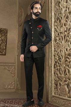 Style : Ethnic MenS wearDress Top Details Color - black, Fabric - Imported Bottom Details Color - black - Imported, Style - Pant Package Include :Jacket , Pant,Broch Additional Information 1 : Mojris, Stoles, Turban And Other Accessories Are Not Sold Along With The Dress. Additional Information 2 : As This Sherwani/Waistcoat/Kurta Are Made As Per Orders So It Is Strictly Not Acceptable Once Get Delivered .So Kindly Choose Body Fit Size . Also We Keep 2 Inches Extra Margin In The Dress. Be the tr Reception Suits, Jodhpuri Suits For Men, Jodhpuri Suit, Mens Sherwani, Indian Men Fashion, Outfits Hombre, Designer Suits For Men, Utsav Fashion, Contemporary Fabric