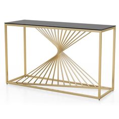 a gold and black console table with glass top on an isolated white background, 3d rendering