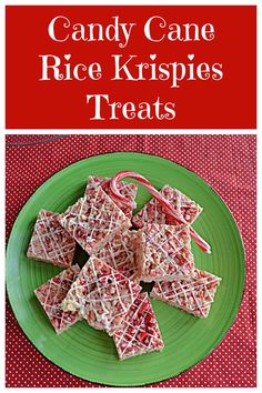 candy cane rice krispies treats on a green plate