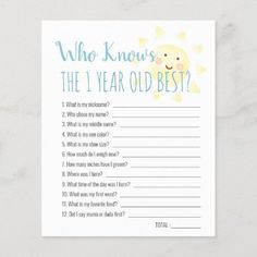 $0.50 | Sunshine Who Knows 1yo Best 1st Birthday Game #sunshine, watercolor, yellow, 1st birthday, first birthday, game, party, who knows 1st Birthday Trivia, Would He Rather, First Birthday Activities, Sunshine Watercolor, 1st Birthday Games, 1st Birthday Party Games, First Birthday Game, Sunshine First Birthday, First Birthday Games