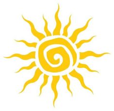 the sun is shown in yellow on a white background