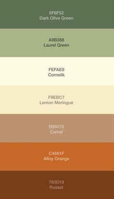 the color scheme for different shades of brown, green and yellow in an array of colors