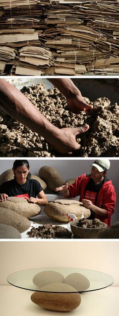 three pictures showing different stages of making clay and sand with their hands on the ground