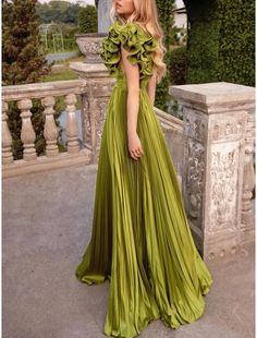 Gown Elegant Formal Wedding Guest Floor Length Sleeveless One Shoulder Imitation Silk with Pleats Evening Dress Gown Elegant, Formal Wedding Guests, Evening Dresses Online, Cheap Evening Dresses, Dresses Formal Elegant, Evening Gowns Elegant, Evening Dresses Cocktail, Ladies Gown, Evening Gowns Formal