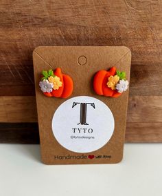 Handmade pumpkin earrings made from polymer clay and hypoallergenic studs. Polymer Clay Pumpkin Stud Earrings, Floral Pumpkin, Pumpkin Earrings, Jewelry Earrings Dangle, Etsy Earrings, Polymer Clay, Dangle Drop Earrings, United Kingdom, Jewelry Earrings