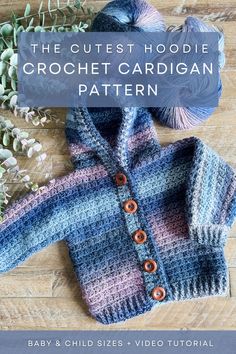 the crochet cardigan pattern for baby and child sizes is shown with flowers