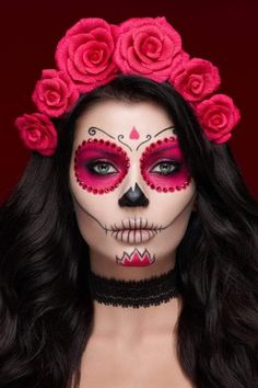 Makijaż Sugar Skull, Halloween Makeup For Kids, Halloween Makeup Sugar Skull, Halloweenský Makeup, Dead Makeup, Cute Halloween Makeup, Halloween Makeup Diy, Halloween Fest, Halloween Clown