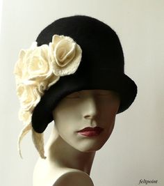 "Cloche hat, Cloche Felted Hat, felt hat, Cloche Hat, Art Hat, Black Hat, La belle epoque Art Deco 1920s hat Art Hats, Black hat cloche, 1920's hat, white roses ,Mother of the bride, Black and white hat, Womans wool hat, Hats&Caps Accessories Handmade Great, very flattering black hat with white roses! Adapts to the head ! Special and unique ! Sophisticated and elegant ! I can make this hat in other colors and sizes. Made just for you As the base for my works I use great materials like highes Art Hats, 1920s Hats, Black Felt Hat, 1920s Hat, Mother Of The Bride Hats, Black And White Hats, Felted Hat, Victorian Hats, Felt Hats