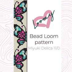 the bead loom pattern is shown in pink and blue